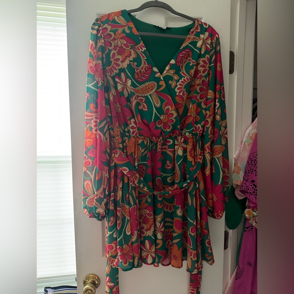 Baltic Born Pink and Green Smocked Wrap Sundress